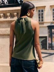 Friends Like These Khaki Green Satin Cowl Neck Sleeveless Blouse - Image 5 of 5
