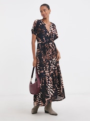 JD Williams Brown Notch Neck Animal Print Maxi Brown Dress - Image 1 of 4
