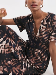 JD Williams Brown Notch Neck Animal Print Maxi Brown Dress - Image 3 of 4