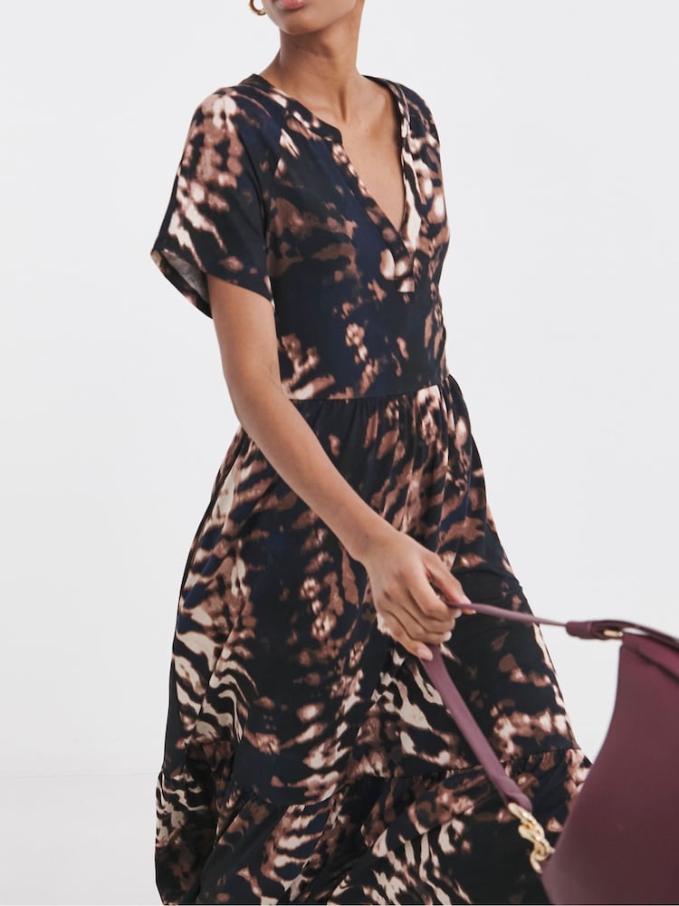 JD Williams Brown Notch Neck Animal Print Maxi Brown Dress - Image 4 of 4