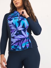 Simply Be Black Leaf Print Sports Zip Up Rash Vest - Image 1 of 4