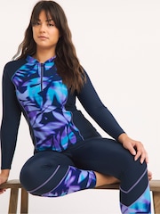 Simply Be Black Leaf Print Sports Zip Up Rash Vest - Image 4 of 4