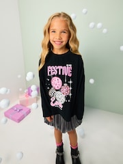 Black Festive Era Long Sleeve Sequin Top (3-16yrs) - Image 1 of 7