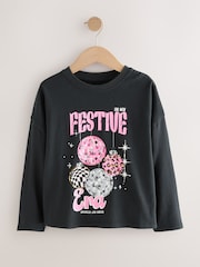 Black Festive Era Long Sleeve Sequin Top (3-16yrs) - Image 4 of 7