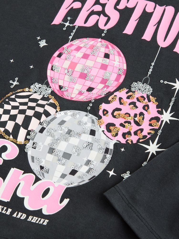 Black Festive Era Long Sleeve Sequin Top (3-16yrs) - Image 7 of 7