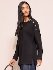 Friends Like These Black Button Detail Rib Tunic - Image 1 of 5