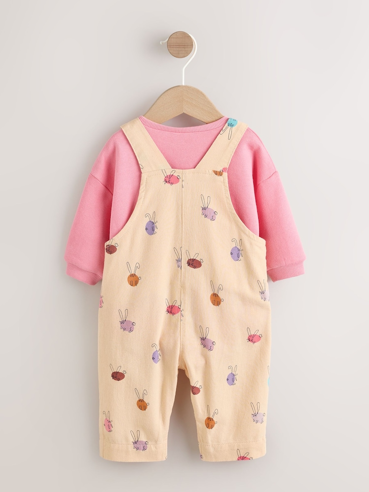 Cream/Pink Rabbit Baby Dungaree and Bodysuit Two Piece Set (0mths-3yrs) - Image 2 of 10