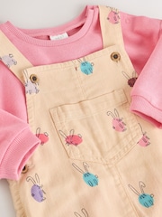 Cream/Pink Rabbit Baby Dungaree and Bodysuit Two Piece Set (0mths-3yrs) - Image 5 of 10