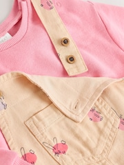 Cream/Pink Rabbit Baby Dungaree and Bodysuit Two Piece Set (0mths-3yrs) - Image 6 of 10