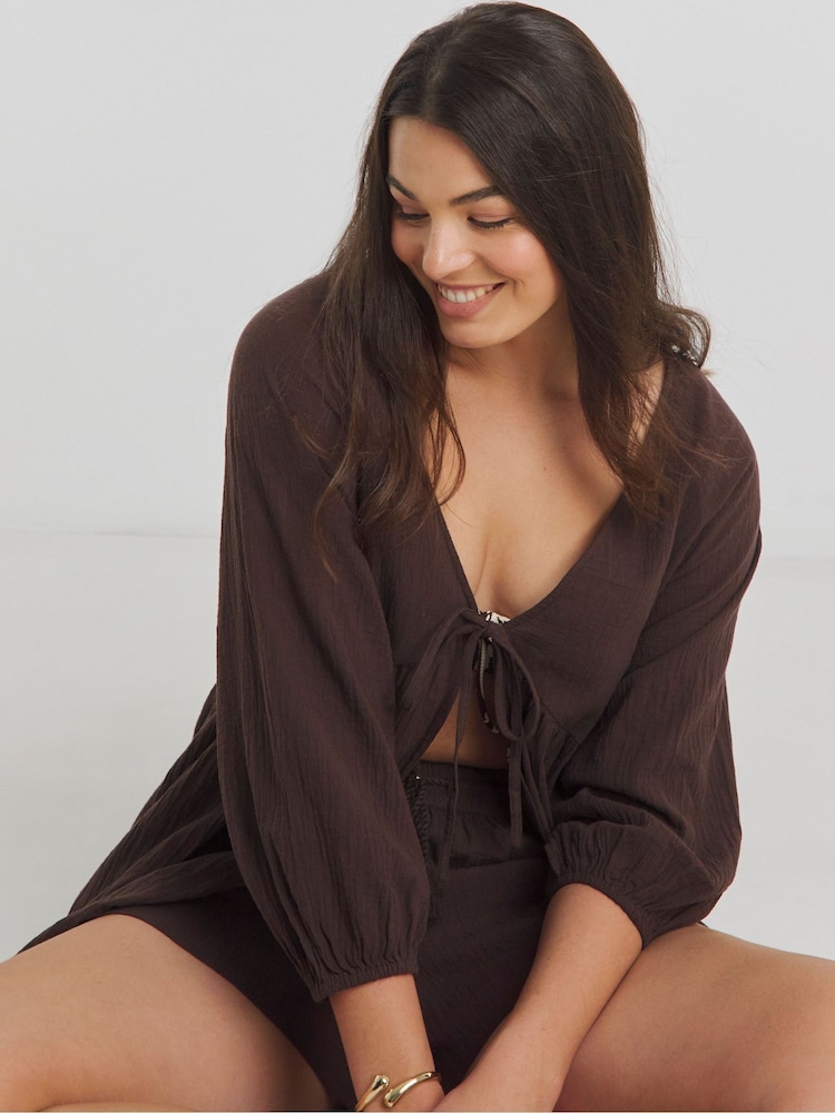 Simply Be Brown Beach Cheesecloth Co-Ord Top - Image 4 of 4