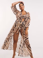 Simply Be Brown Open Beach Maxi Kaftan - Image 1 of 4