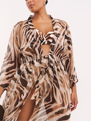 Simply Be Brown Open Beach Maxi Kaftan - Image 3 of 4