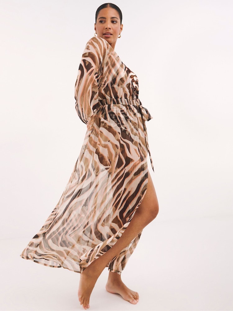 Simply Be Brown Open Beach Maxi Kaftan - Image 4 of 4