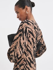 JD Williams Brown Textured Animal Print Jersey Seam Front Maxi Brown Dress - Image 4 of 4