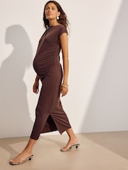 Chocolate Brown Maternity Short Sleeve Dress - Image 1 of 5