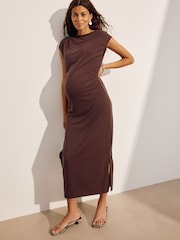 Chocolate Brown Maternity Short Sleeve Dress - Image 2 of 5