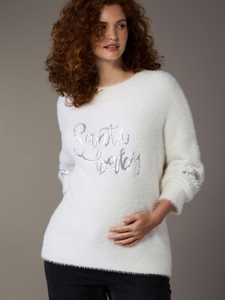 White Maternity Knitted Christmas Jumper - Image 1 of 8 White Maternity Knitted Christmas Jumper - Image 1 of 8