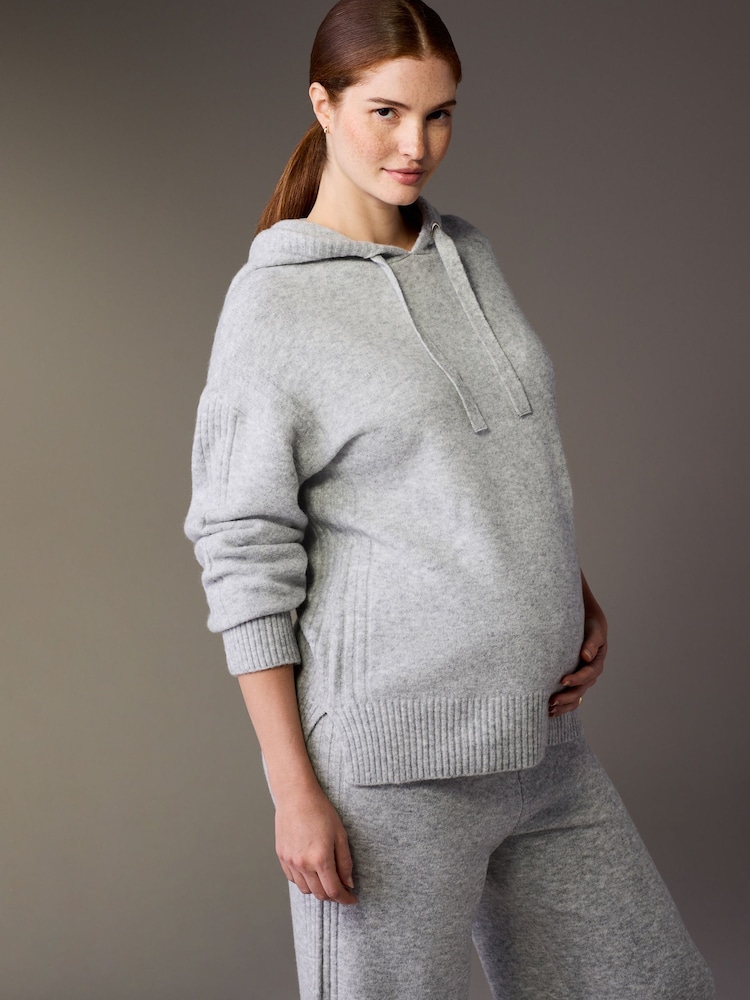 Grey Maternity Knitted Hoodie - Image 1 of 9