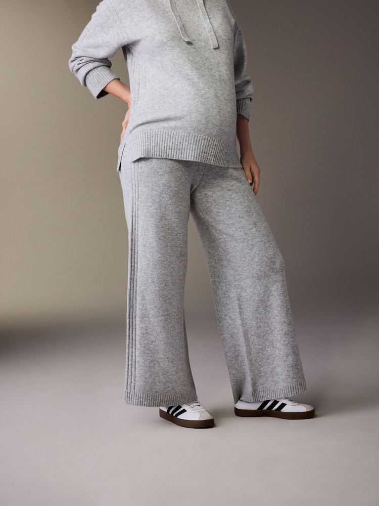 Grey Maternity Knitted Wide Leg Trousers - Image 1 of 9