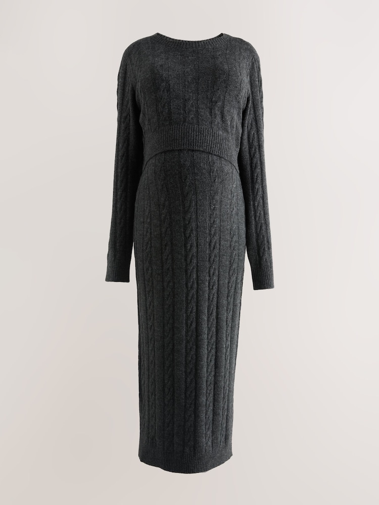Charcoal Grey Maternity Knitted Nursing Dress - Image 1 of 5 Charcoal Grey Maternity Knitted Nursing Dress - Image 1 of 5