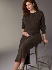 Chocolate Brown Maternity Knitted Nursing Dress - Image 1 of 9