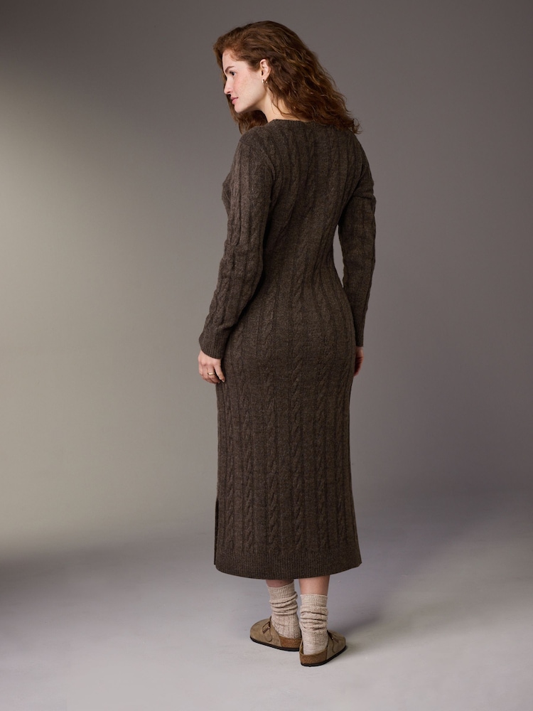 Chocolate Brown Maternity Knitted Nursing Dress - Image 2 of 9 Chocolate Brown Maternity Knitted Nursing Dress - Image 2 of 9