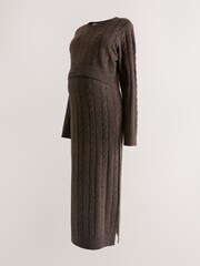 Chocolate Brown Maternity Knitted Nursing Dress - Image 8 of 9