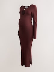 Burgunderrot - Maternity Knitted Keyhole Dress - Bild 1 von 4