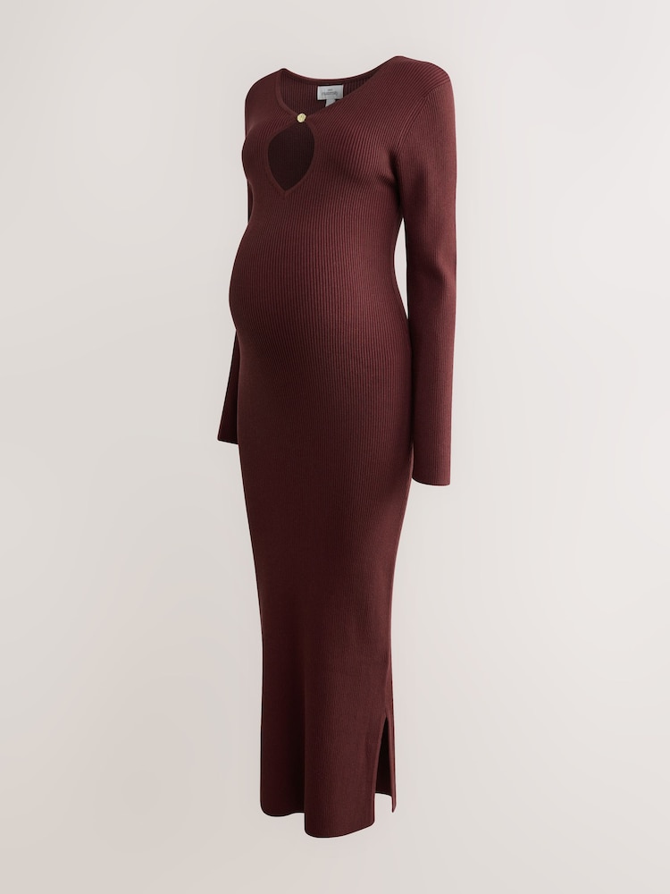 Burgunderrot - Maternity Knitted Keyhole Dress - Bild 1 von 4