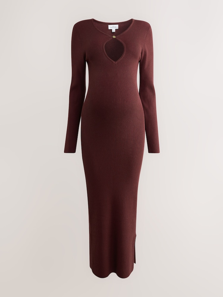 Burgunderrot - Maternity Knitted Keyhole Dress - Bild 2 von 4