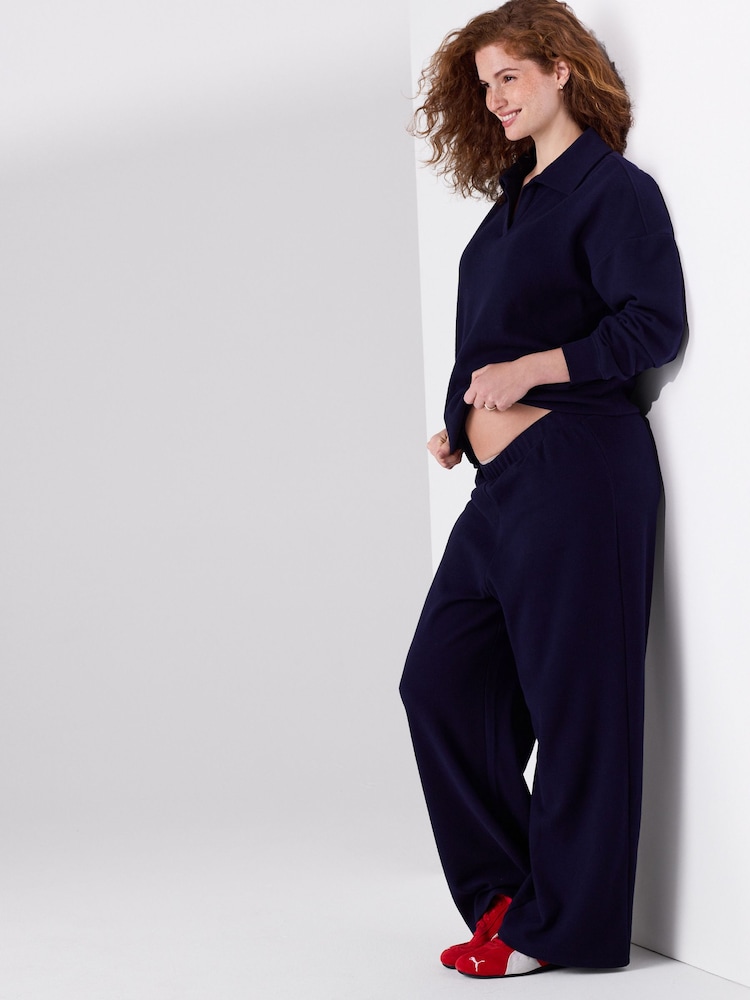 Navy Maternity Cosy Wide Leg Trousers - Image 2 of 9