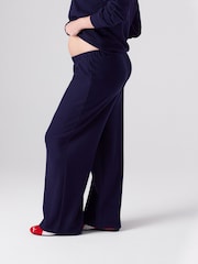 Navy Maternity Cosy Wide Leg Trousers - Image 3 of 9