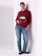 Burgundy Maternity Christmas Sweatshirt - Image 3 of 5