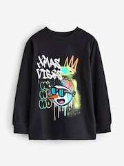 Black Graffiti Print Christmas T-Shirt - Image 1 of 1