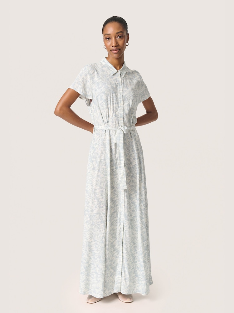 Soaked in Luxury Blue SLArjana Dress Short Sleeves Maxi Dress - Image 1 of 5 Soaked in Luxury Blue SLArjana Dress Short Sleeves Maxi Dress - Image 1 of 5