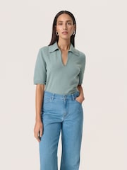 Soaked in Luxury Blue SLSpina Long Sleeves Polo Pullover Jumper - Image 1 of 6
