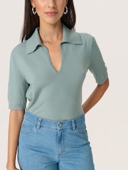 Soaked in Luxury Blue SLSpina Long Sleeves Polo Pullover Jumper - Image 4 of 6