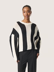 Soaked in Luxury Oversized SLMenaka Hole Knit Pullover Black Jumper - Image 1 of 6