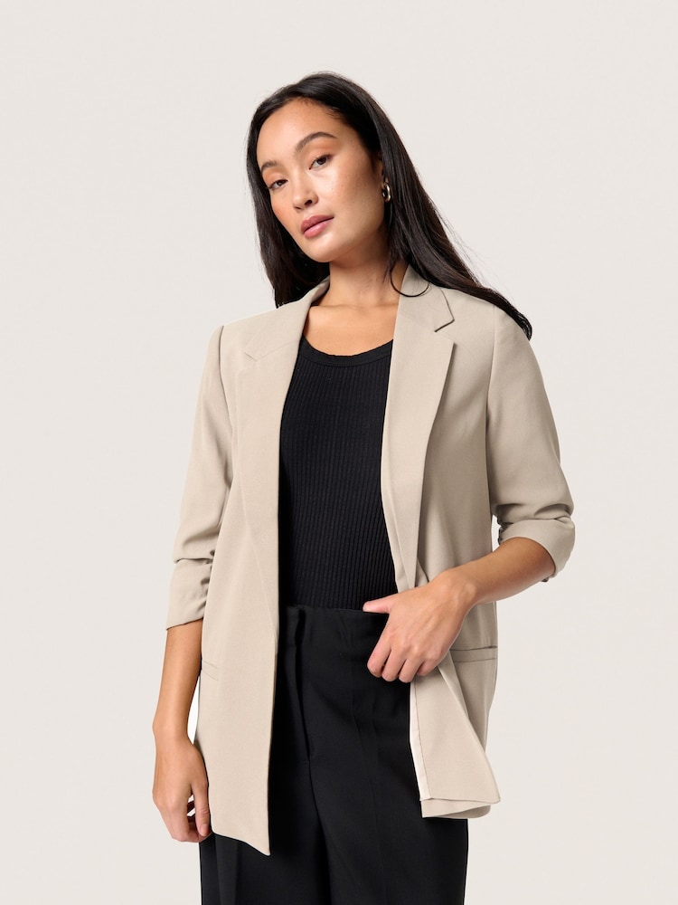 Soaked in Luxury Natural SLShirley 3/4 Sleeves Open Front Blazer - Image 1 of 6