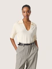 Soaked in Luxury SLSpina Long Sleeves Polo Pullover White Top - Image 1 of 6