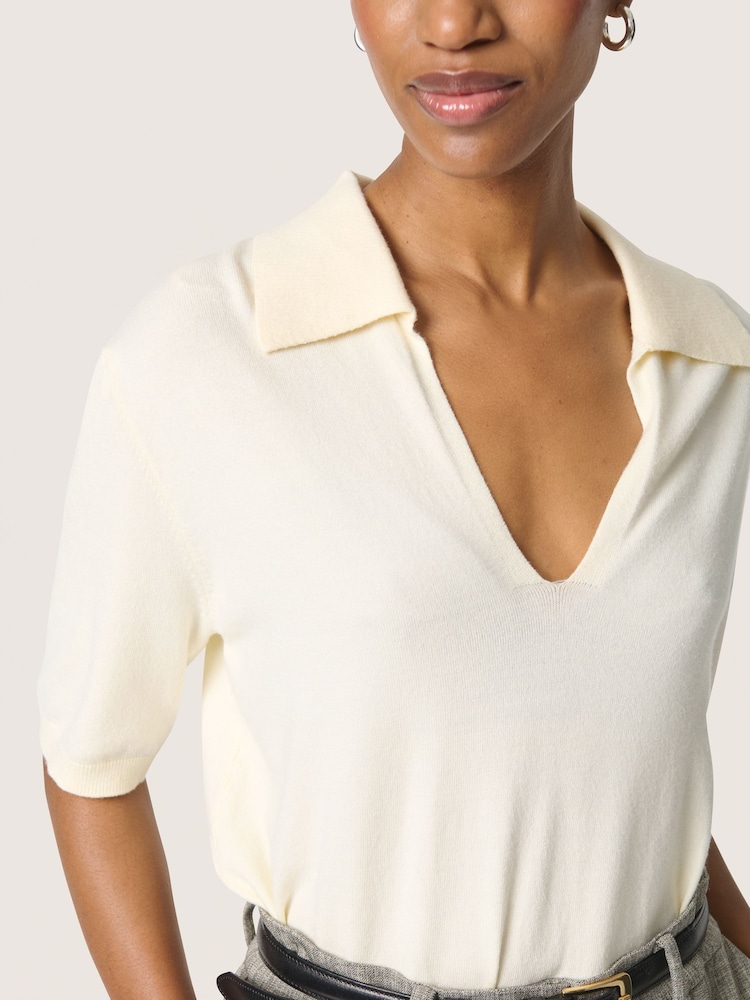 Soaked in Luxury SLSpina Long Sleeves Polo Pullover White Top - Image 2 of 6 Soaked in Luxury SLSpina Long Sleeves Polo Pullover White Top - Image 2 of 6