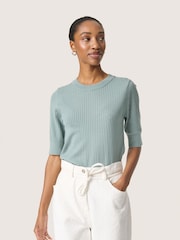Soaked in Luxury Blue SLSpina Short Sleeves Rib Knit Pullover Jumper - Image 1 of 6