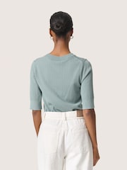 Soaked in Luxury Blue SLSpina Short Sleeves Rib Knit Pullover Jumper - Image 2 of 6