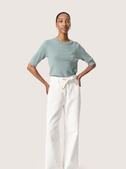 Soaked in Luxury Blue SLSpina Short Sleeves Rib Knit Pullover Jumper - Image 3 of 6