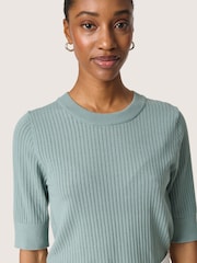 Soaked in Luxury Blue SLSpina Short Sleeves Rib Knit Pullover Jumper - Image 4 of 6