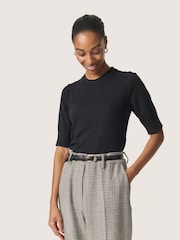 Soaked in Luxury Spina Short Sleeves Black Rib Knit Top - Image 1 of 6