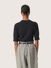 Soaked in Luxury Spina Short Sleeves Black Rib Knit Top - Image 2 of 6