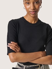 Soaked in Luxury Spina Short Sleeves Black Rib Knit Top - Image 4 of 6
