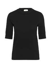 Soaked in Luxury Spina Short Sleeves Black Rib Knit Top - Image 5 of 6