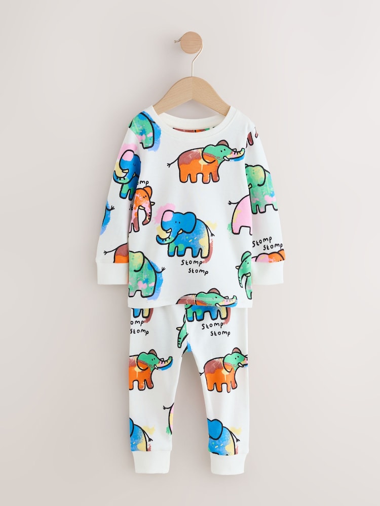 Ecru/Blue/Pink Elephant Single Loros Pyjamas (9mths-8yrs) - Image 1 of 4